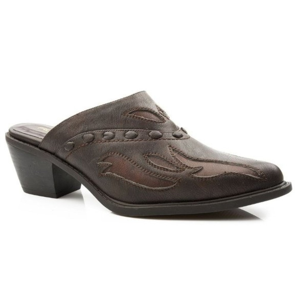 New Roper Size 9 Beth Brown Faux Vegan Leather Inlay Western Slip On Mules Shoes